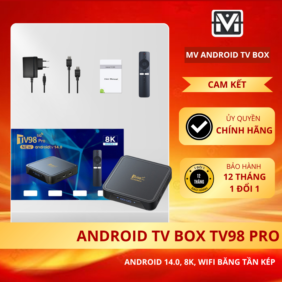 [HÀNG MỚI VỀ] Android TV Box TV98 Pro Crack 16+256GB, Android 14.0 8K WIFI băng tần kép, kết nối bluetooth,...