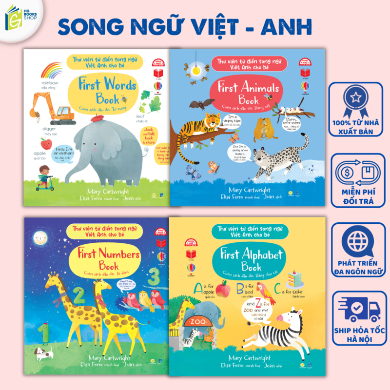 Combo 4 Cuốn Sách Đầu Đời - Thư Viện Từ Điển Song Ngữ Cho Bé: Alphabet, Numbers, Animals, Words – Kè