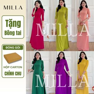 [HỎA TỐC] Áo dài truyền thống lụa Mỹ cổ 2 phân màu Đỏ Tím Đậm Xanh Dương Xanh Rêu Xanh Cốm Hồng Cam Hồng Đậm MLM01