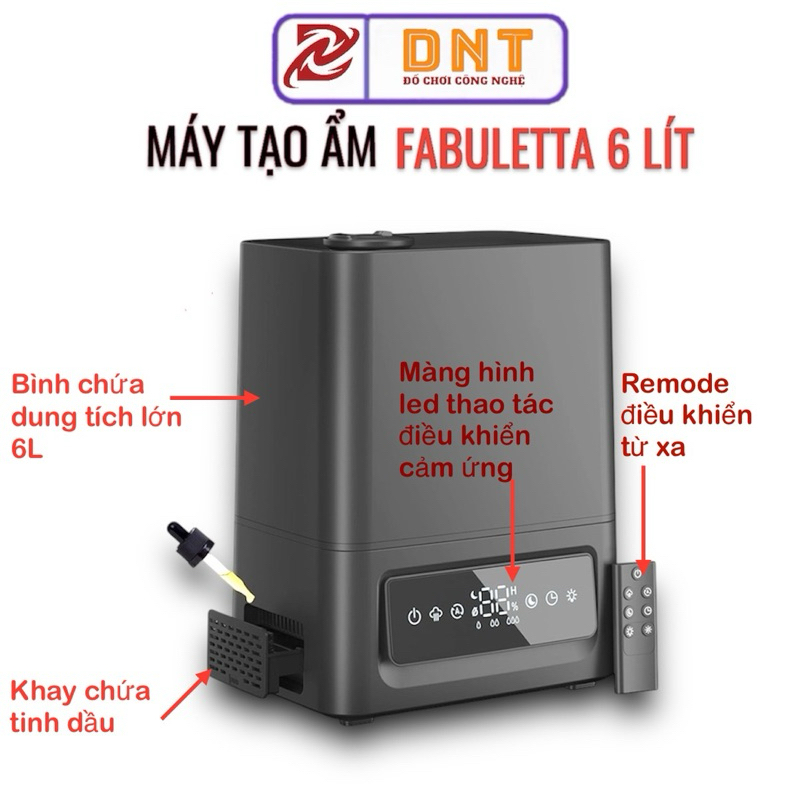 Máy tạo độ ẩm FABULETTA 6L, tích hợp khay tinh dầu không đọng sương hẹn giờ thông minh