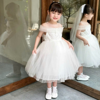   Tặng Kèm Núp Cô Dâu  Váy Công Chúa Thiết Kế Hở Vai Đính Cườm - Buộc Nơ Siêu Xinh Chất Đẹp - Táo buộc dây 