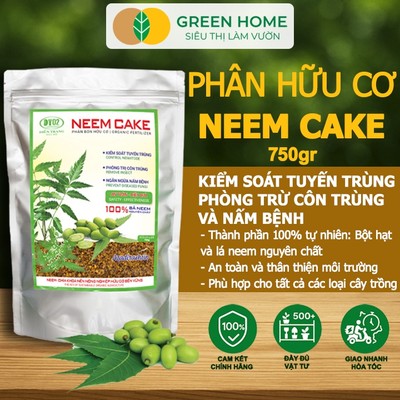 Phân Bón Hữu Cơ Neem Cake, GreenHome, Bao 750gr, Sinh Học Tự Nhiên Trị Tuyến Trùng, Sâu, Cải Tạo Đất