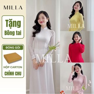  Áo Dài Truyền Thống Nữ 4 Tà Tay Dài Đính Ngọc Vải Chiffon Màu Trắng Vàng Hồng Đỏ MLCF02 