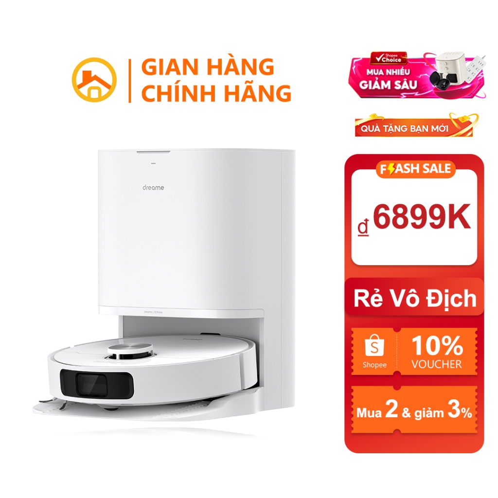 Máy hút bụi lau nhà Dreame L10 Prime - Thông minh, pin 5200mAh, hút siêu mạnh 4000Pa, lau khô/ướt, l