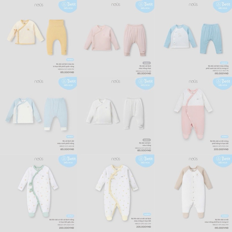 [Nous] Bộ quần áo dài tay Nous Newborn cho bé sơ sinh 3-5,5kg chất liệu mềm mại chính hãng Nous