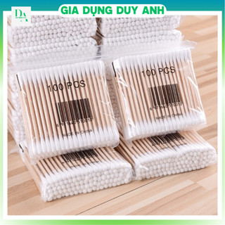 Combo 10 gói tăm bông ngoáy tai túi 100 que thân gỗ tiện lợi GDDA7979