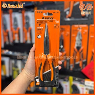Kìm mũi nhọn 8"/200mm asaki ak-8107 chất liệu thép 55# highcarbon tay cầm bọc nhựa