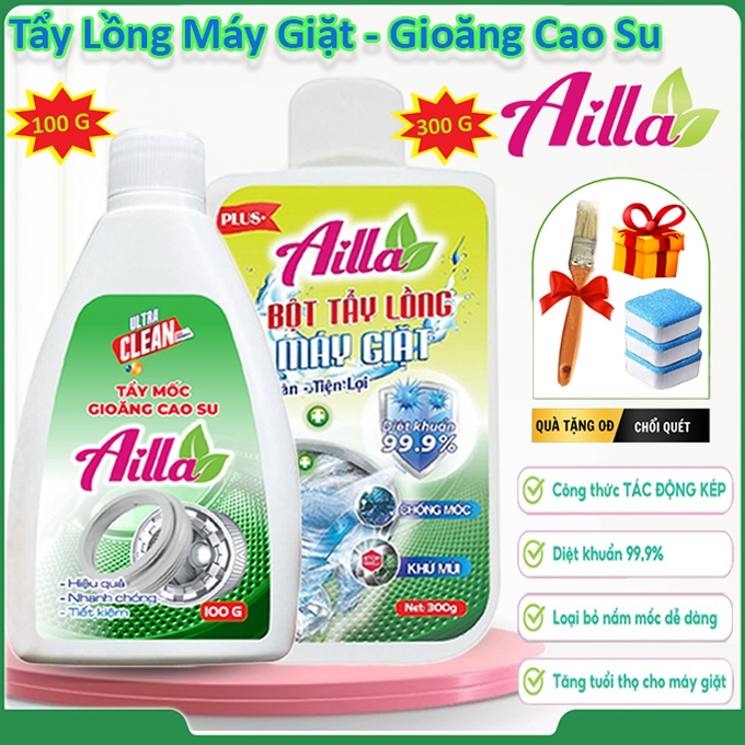 Bộ Tẩy Mốc Gioăng Cao Su AILLA 100G Chính Hãng - Bột Tẩy Lồng Máy Giặt 300G Giúp Làm Sạch Và Loại Bỏ