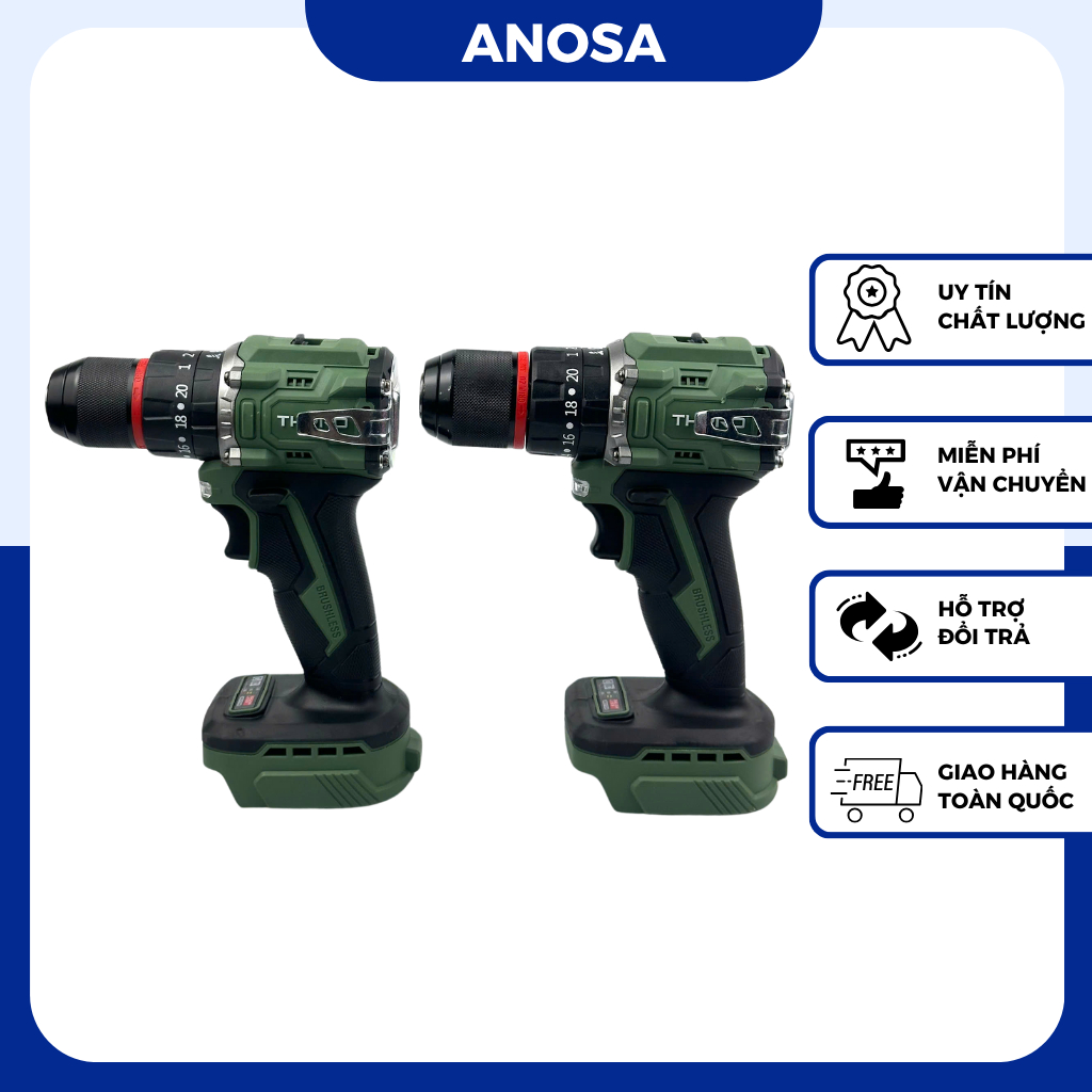 Thân Máy Khoan Pin 3 Chức Năng THPRO Xanh 10ly Và 13ly Động Cơ Không Chổi Than Sử Dụng Chân Pin Phổ 