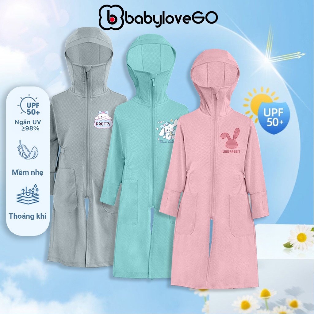 Áo chống nắng cho bé gái BabyloveGO áo khoác nắng dài toàn thân vải thông hơi tản nhiệt chống tia UV cho bé 1-10 tuổi