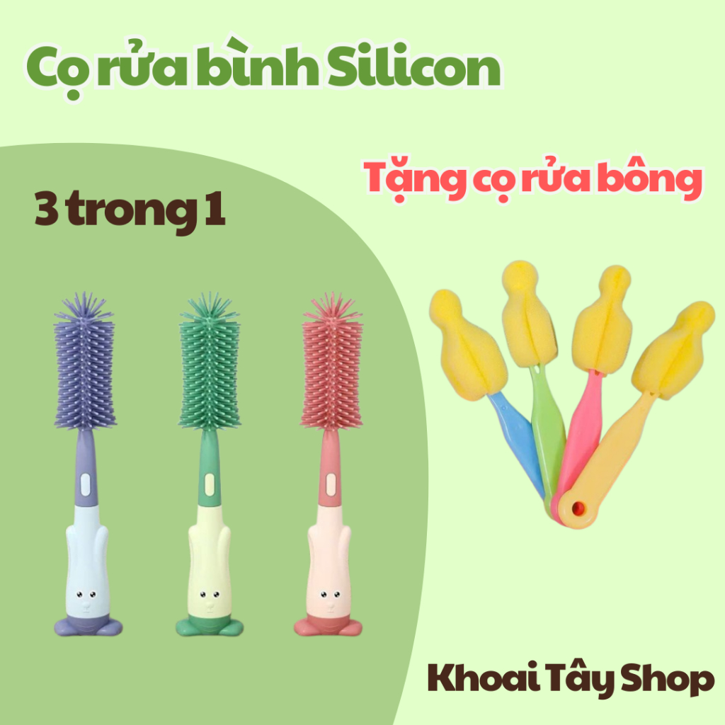 CỌ BÌNH SỮA Silicon 3in1 CAO CẤP - Tặng Cọ Bông