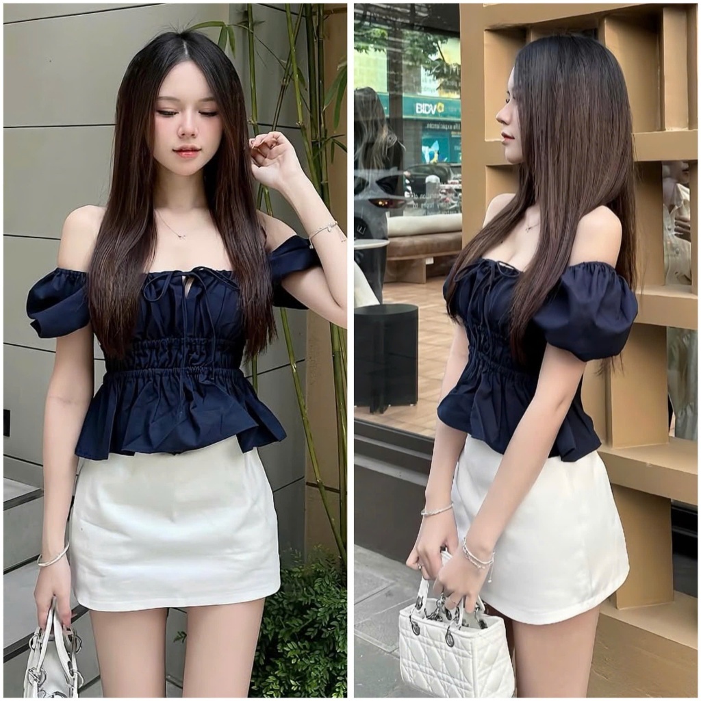 Áo Babydoll Linen Cổ Vuông Tay Bồng Nơ Ngực Xinh Xắn Shees Clothing Sài Gòn M329 | BigBuy360 - bigbuy360.vn