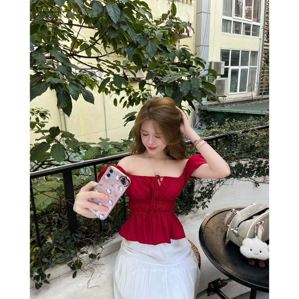 Áo Babydoll Linen Cổ Vuông Tay Bồng Nơ Ngực Xinh Xắn Shees Clothing Sài Gòn M329 | BigBuy360 - bigbuy360.vn