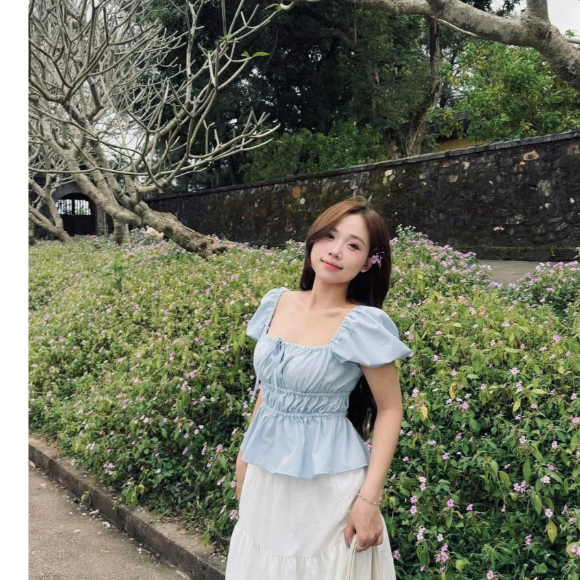 Áo Babydoll Linen Cổ Vuông Tay Bồng Nơ Ngực Xinh Xắn Shees Clothing Sài Gòn M329 | BigBuy360 - bigbuy360.vn