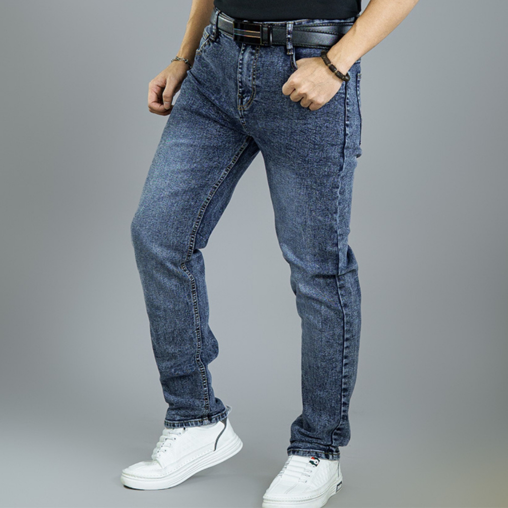 Quần Jeans Suông Nam Co Giãn 4 Chiều – Quần Bò Nam Form Vừa, Màu Muối Tiêu, Ảnh Thật Tự Chụp