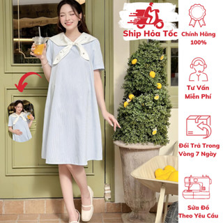 [ GIÁ MỞ BÁN ] ( 40kg - 95kg ) Đầm Bầu , Suông , Kẻ Cổ Nơ , Form Dễ Mặc , Siêu Mát , Nhẹ Tênh , MCN