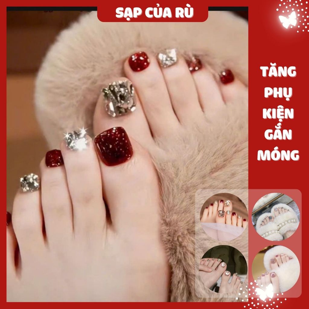 [sale xịn cả tháng] Set 24 móng chân giả đính đá lấp lánh, slay - Sạp Của Rù