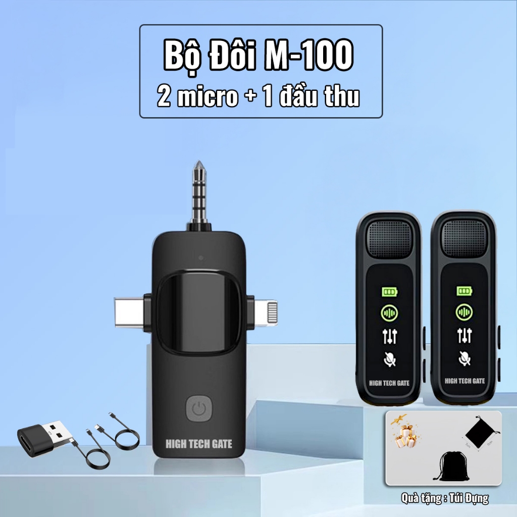 Mic Thu Âm M100 Không Dây – Cài Áo, Lọc Ồn, Dùng Cho Điện Thoại, Laptop, Camera, Quay Video