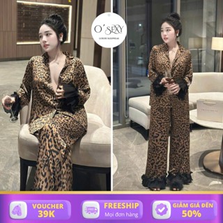 <65 kg Đồ Ngủ Nữ, Đồ Bộ Tiểu Thư OSEXY Dập Ly Beo Đáng Yêu Chất Lụa Latin Mềm Mịn