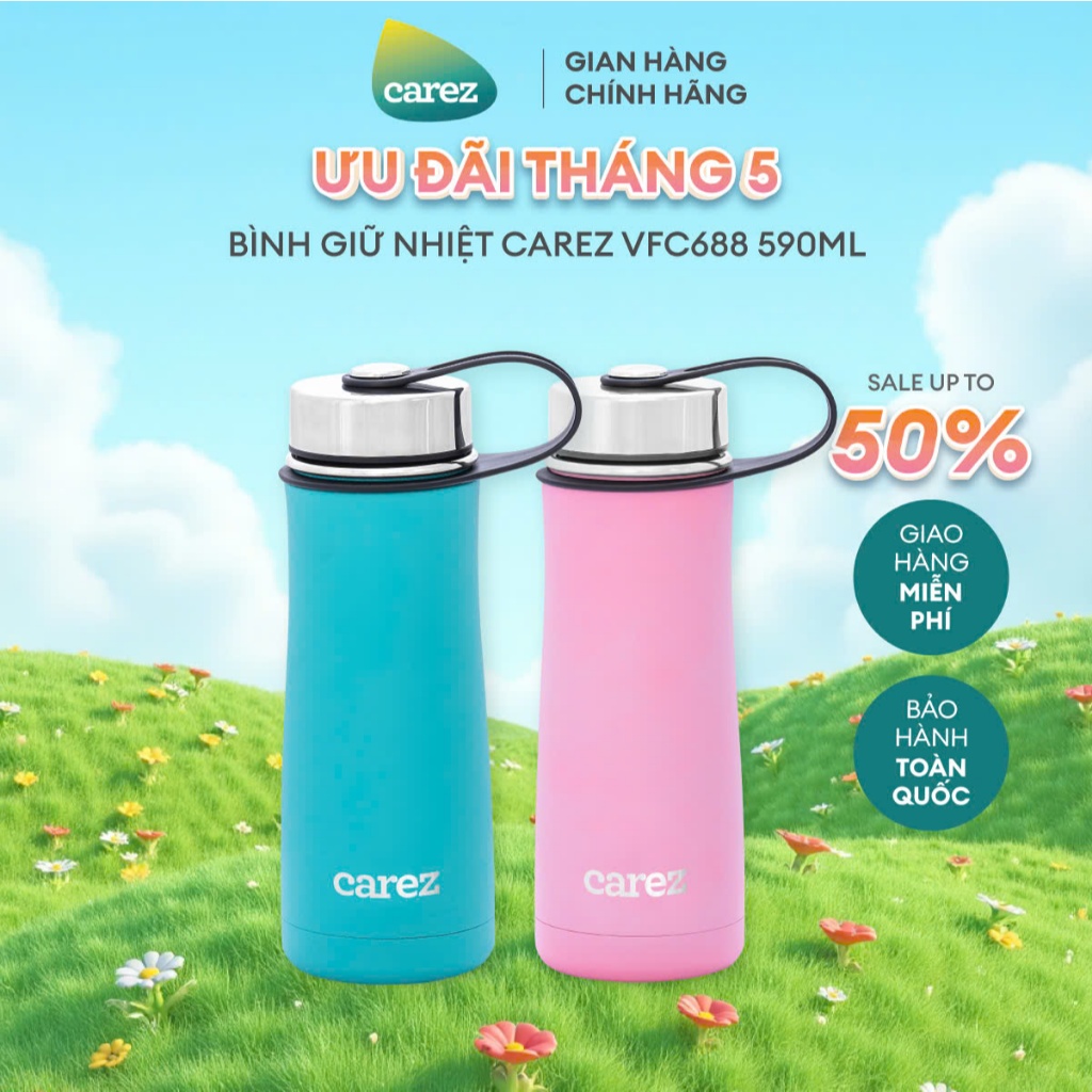 Bình Giữ Nhiệt Thể Thao Carez 590ML VFC688SP-590 - có quay cầm , giữ nhiệt 8h
