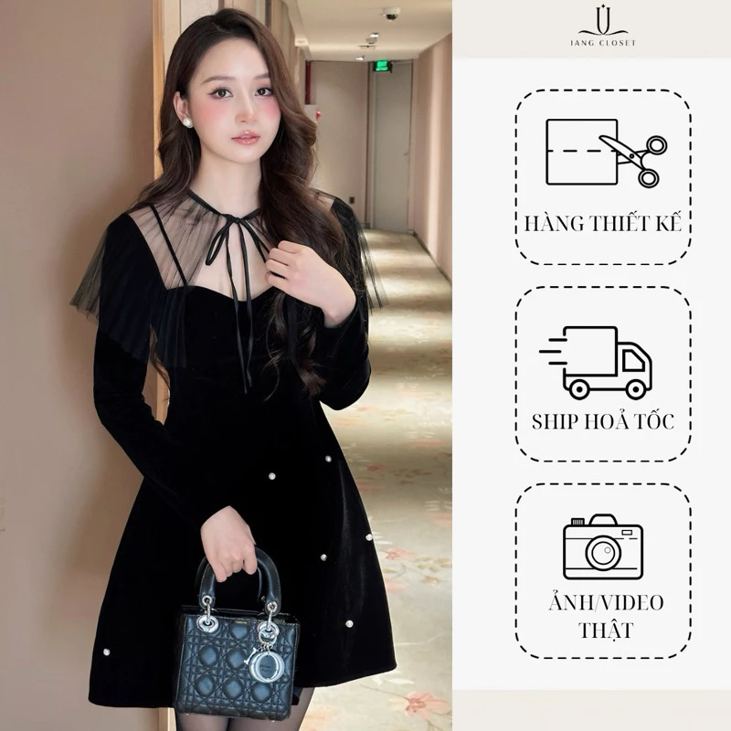 [JANG.CLOSET] Đầm Nhung Dáng A Kèm Choàng SOPHIA DRESS – Sang trọng, cuốn hút cho tiệc nhẹ & dạo phố