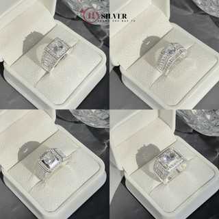   Kèm hộp như ảnh  Nhẫn bạc nam CHY SILVER dày dặn đính đá bạc thật full box da như ảnh bạc thật 