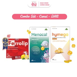  Trọn bộ sắt canxi DHA cho mẹ bầu mẹ sau sinh Ferrolip + Menacal + Hymega 