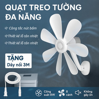Quạt Treo Tường 8 Cánh Xoay 360 Độ Không Tiếng Ồn 220V/50Hz, Quạt Treo Nhà Vệ Sinh, Nhà Bếp - Tặng Dây Nối 4,5m