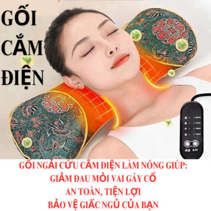 Gối ngải cứu kê cổ cắm điện thiết kế công thái học ngủ ngon thư giãn