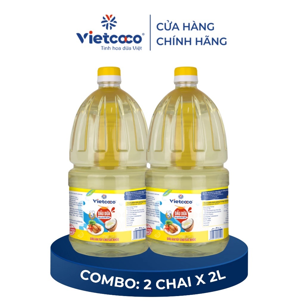 COMBO TIẾT KIỆM - 2 CAN DẦU DỪA COOKING OIL 2 LÍT - DẦU DỪA NẤU ĂN VIETCOCO CAN 2 LÍT