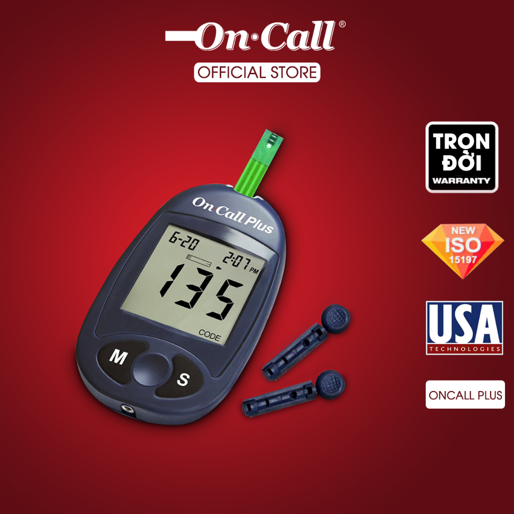 Máy Đo Đường Huyết Oncall Plus - Đo Nhanh Chính Xác An Toàn, Thiết Kế Nhỏ Gọn - Tặng Kèm Hộp 25 Que