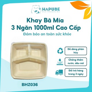   50 Cái  Hộp Bã Mía 3 Ngăn 20x20cm – Đựng Cơm Salad Takeaway 🍱🌱♻️ 