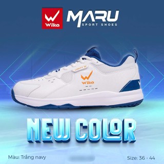 Giày pickleball cầu lông Wika Maru màu mới Trắng navy cao cấp chính hãng êm đẹp bền nam nữ đế cao su