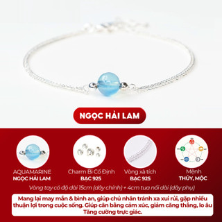  Vòng tay bạc nữ TYCHE bạc 925 mix hạt đá đơn phong thủy Tự Nhiên và charm bi bóng 
