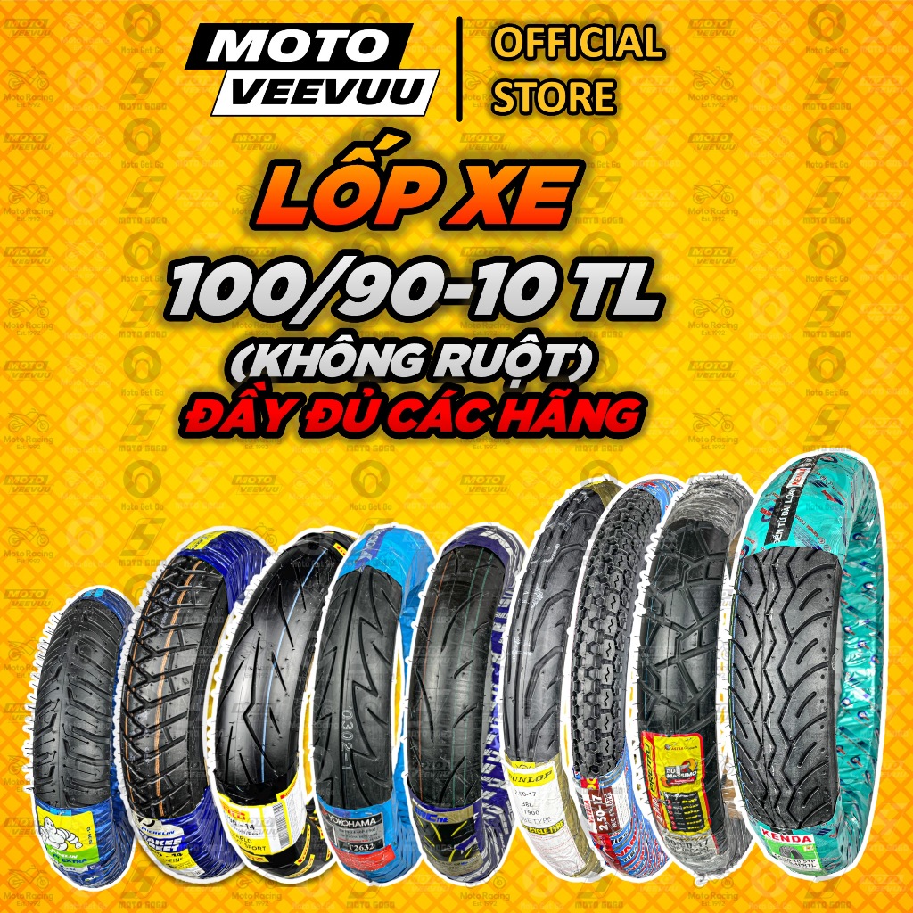 [MTVV] Vỏ lốp xe máy size 100/90-10 TL TẤT CẢ CÁC HÃNG 100 90 10 KHÔNG RUỘT<END>