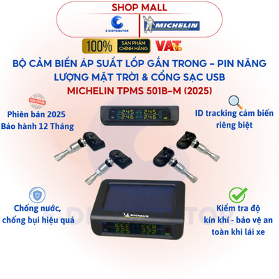 [HỎA TỐC] Bộ cảm biến áp suất lốp Michelin TPMS 501B-M (2025) - Pin năng lượng mặt trời, Sạc USB, Chống nổ lốp