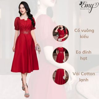 Đầm EMY EM6903 Xoè Đỏ Kết Hạt, Dự Tiệc Sang Trọng Thiết Kế Cao Cấp Cổ Kiểu Cúp Ngực