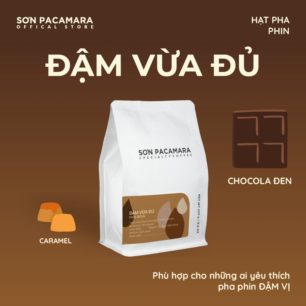 (Cà Mới) Cà Phê Pha Phin Sơn Pacamara Gói Đậm Vừa Đủ, 50% Arabica 50% Robusta, Gói 250gr/500gr