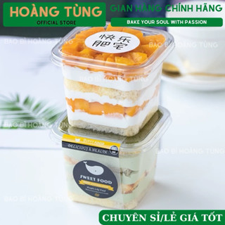  50 Hộp nhựa vuông B10-8 đựng bánh tiramisu mousse bánh lạnh 400ML 