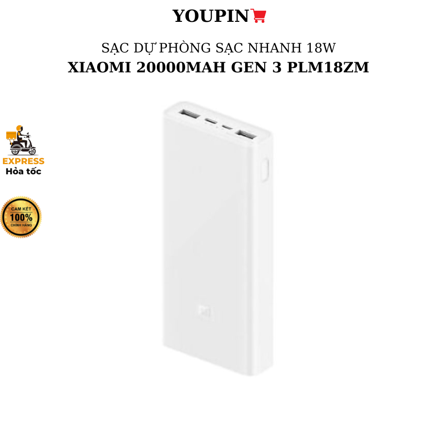 Pin sạc dự phòng Xiaomi Gen 3 20000mAh PLM18ZM - Bảo hành 3 tháng