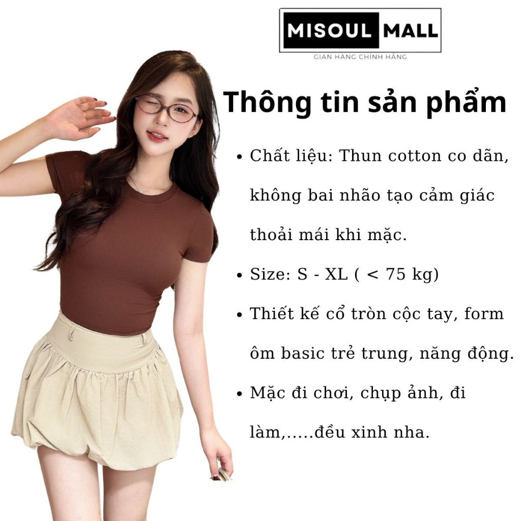Áo Thun Cotton Mịn Mát Misoul Không Pha NiLon, Áo Phông Cổ Tròn Nữ Ôm Body Basic Co Giãn Thoáng Mát Bigsize 402 | BigBuy360 - bigbuy360.vn