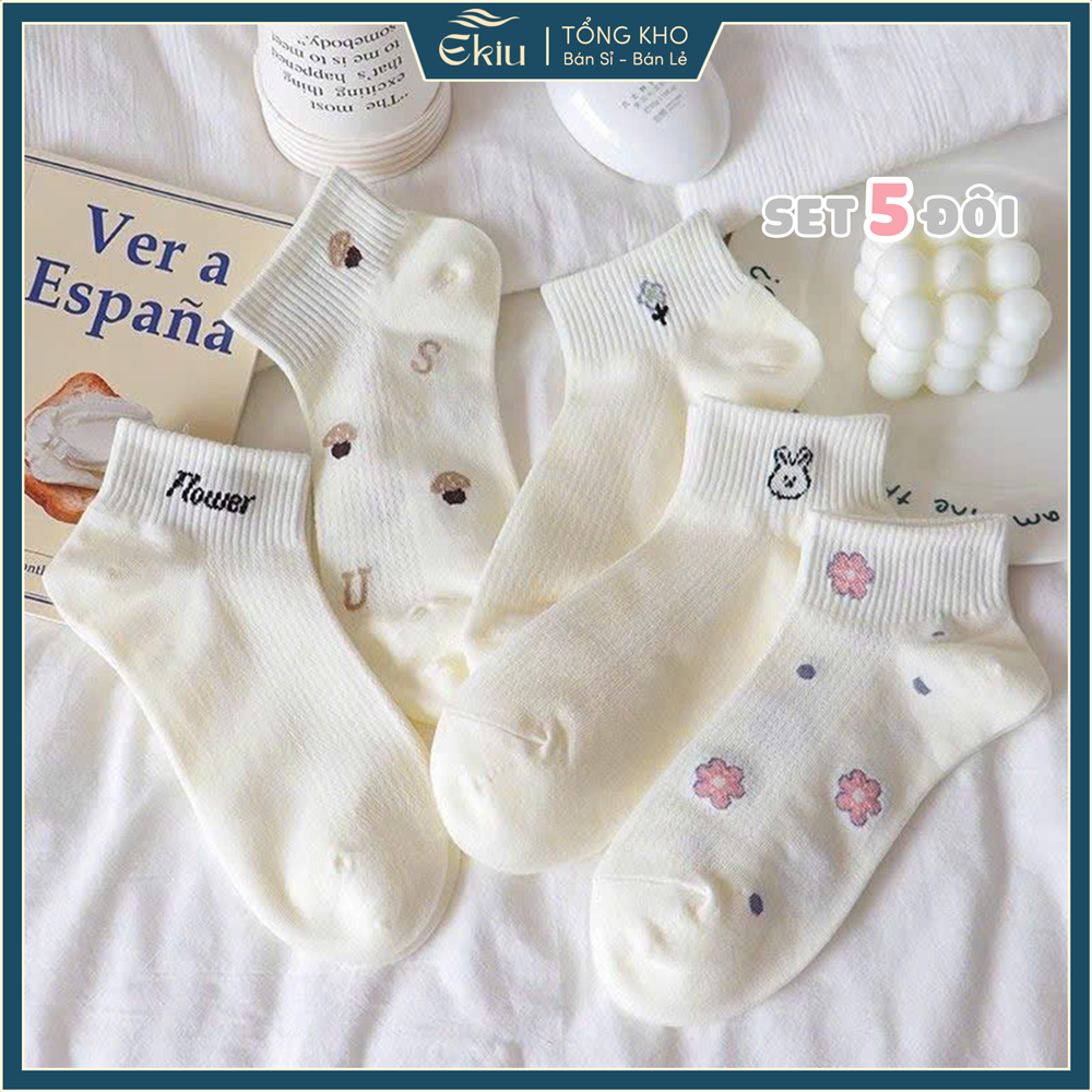 Tất vớ nữ cổ thấp họa tiết hoa đáng yêu, chất liệu mềm mại thoáng khí - Ekiu Shop