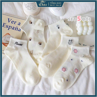Tất vớ nữ cổ thấp họa tiết hoa đáng yêu, chất liệu mềm mại thoáng khí - Ekiu Shop