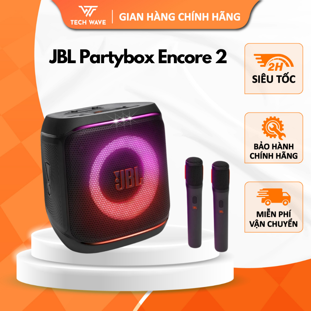 Loa Bluetooh JBL PartyBox Encore 2 kèm 2 mic hát Karaoke, phát nhạc tới 15 giờ - Hàng chính hãng
