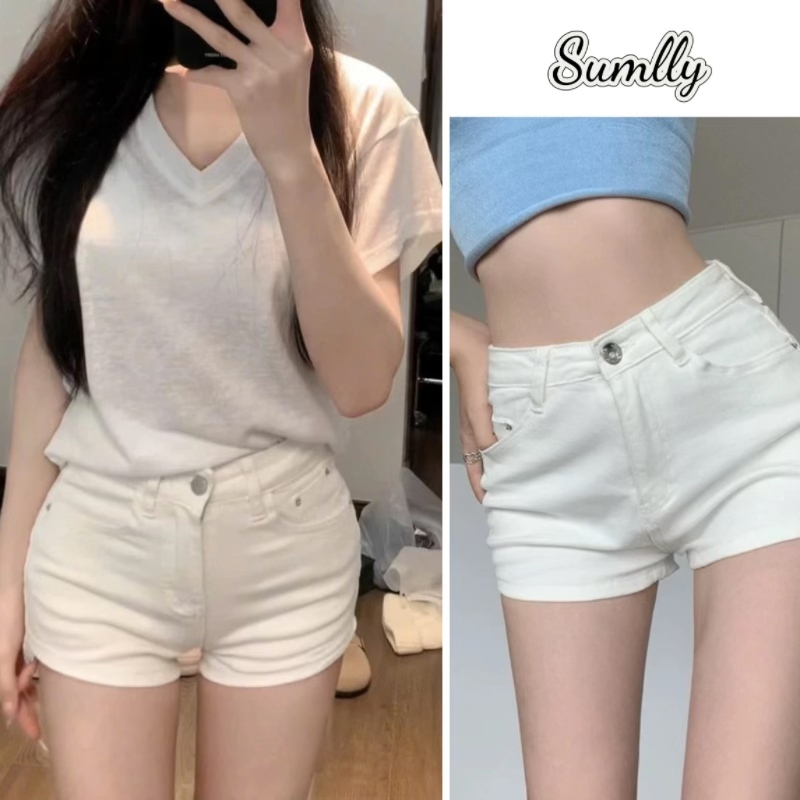 Quần short nữ Quần short denim phong cách đường phố gợi cảm Quần short bó cạp cao Thời trang cơ bản