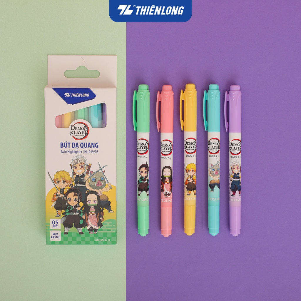 Hộp 5 bút dạ quang màu Pastel Thiên Long HL-019/DS - Phiên bản Demon Slayer