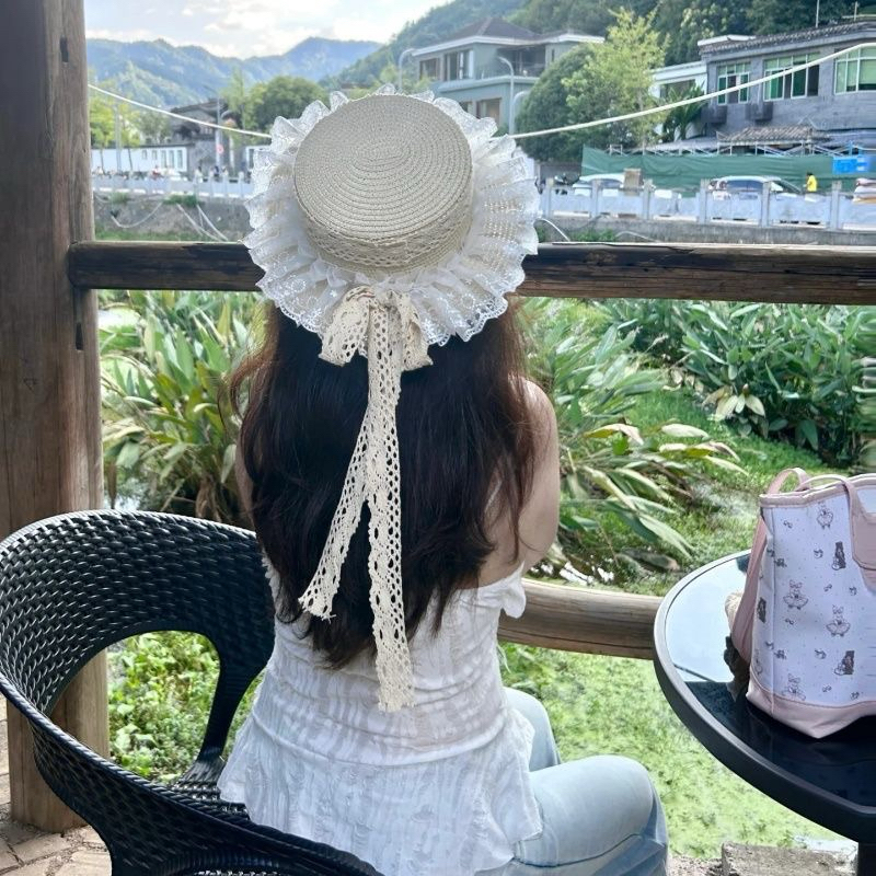 Mũ rơm JK Lolita Lolita phong cách ins nguyên bản nơ ngọt ngào dopamine bãi biển