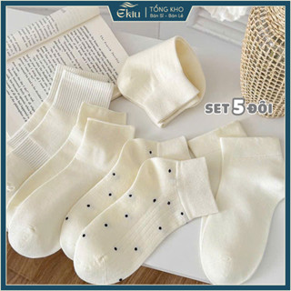 Tất vớ nữ set 5 đôi cổ ngắn phong cách tiểu thư nữ tính, chất liệu mềm mịn thoáng khí - Ekiu Shop