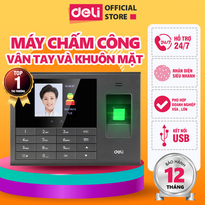 Máy Chấm Công DELI Máy Vân Tay & Nhận Dạng Khuôn Mặt - Hỗ Trợ Tiếng Việt Báo Cáo Excel Quản Lý Quyền