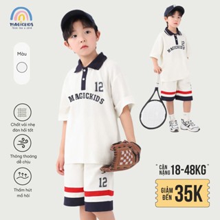 Đồ bộ bé trai cộc tay size đại Magickids áo polo Hàn Quốc quần short chất thun cá sấu thoáng mát Quần áo trẻ em BD24030